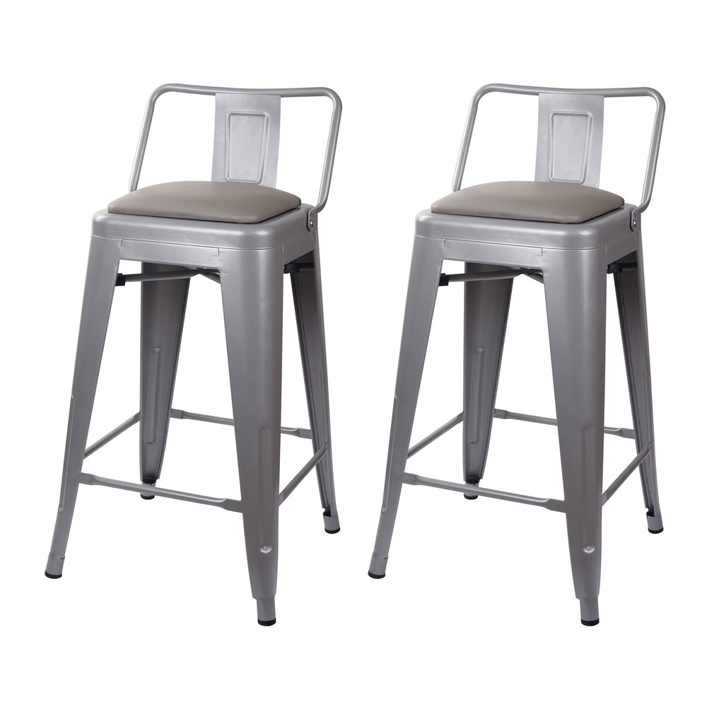 GIA 24 Inch Lowback Gray Stool with Gray PU Seat