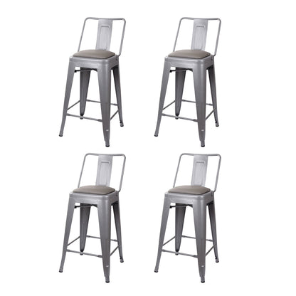 GIA 24 Inches High Back Gray Metal Stool with Gray PU Seat