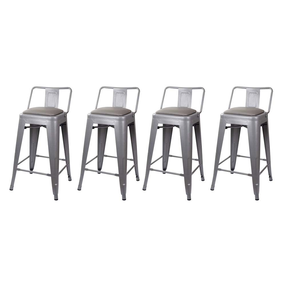 GIA 24 Inch Lowback Gray Stool with Gray PU Seat