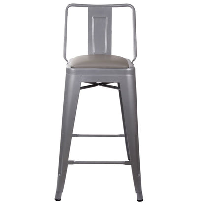 GIA 24 Inches High Back Gray Metal Stool with Gray PU Seat