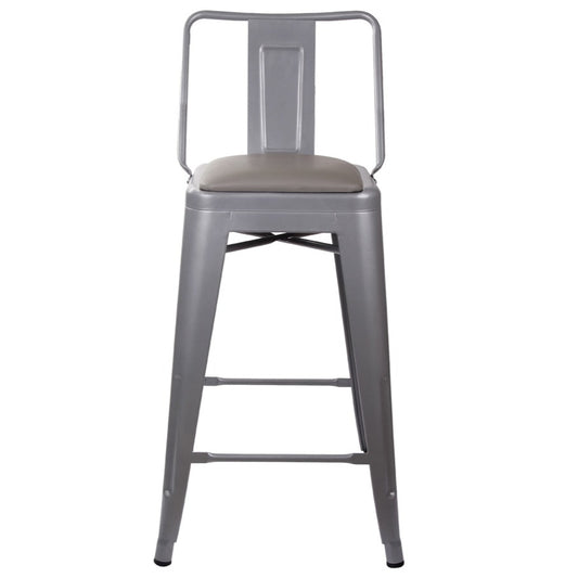 GIA 24 Inches High Back Gray Metal Stool with Gray PU Seat