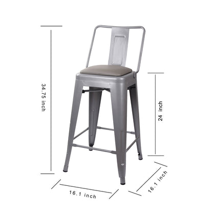GIA 24 Inches High Back Gray Metal Stool with Gray PU Seat