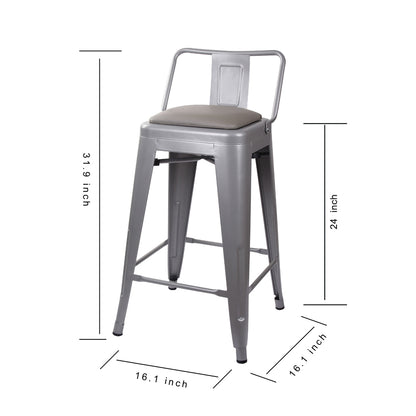 GIA 24 Inch Lowback Gray Stool with Gray PU Seat