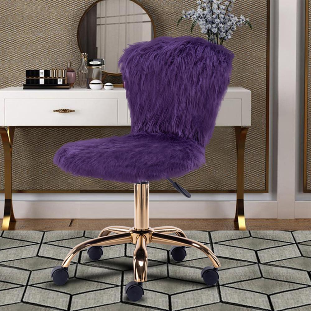 GIA Height Adjustable Swivel Vanity Chair with Faux Fur, Purple