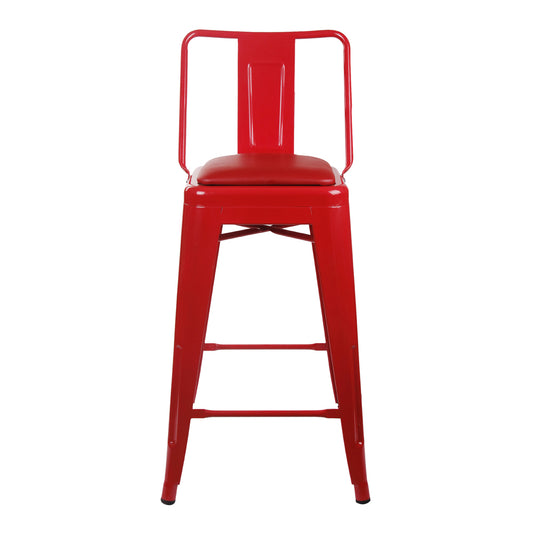 GIA 24 Inches High Back Red Metal Stool with Red PU Seat