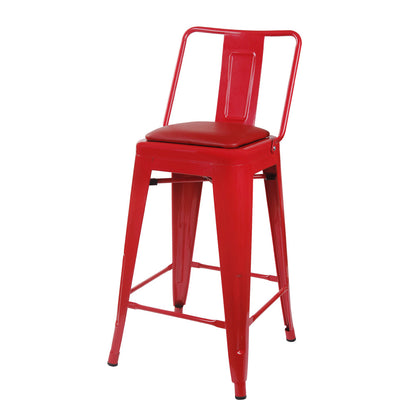 GIA 24 Inches High Back Red Metal Stool with Red PU Seat