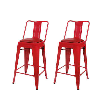 GIA 24 Inches High Back Red Metal Stool with Red PU Seat