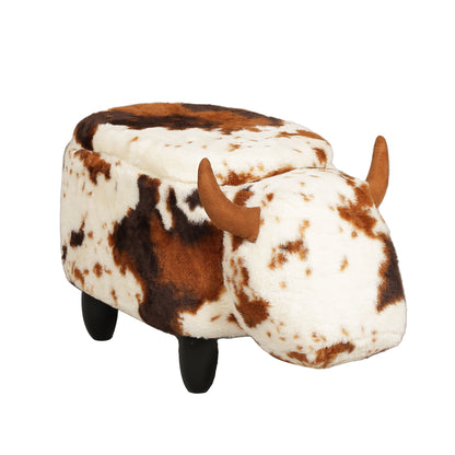Brown Cow Furry Animal Ottoman with Storage