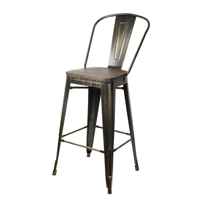 GIA 30 Inch Antique Black Metal Bar Stool with Wood Seat