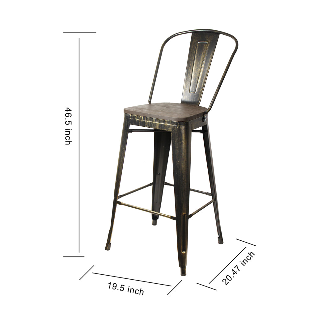 GIA 30 Inch Antique Black Metal Bar Stool with Wood Seat