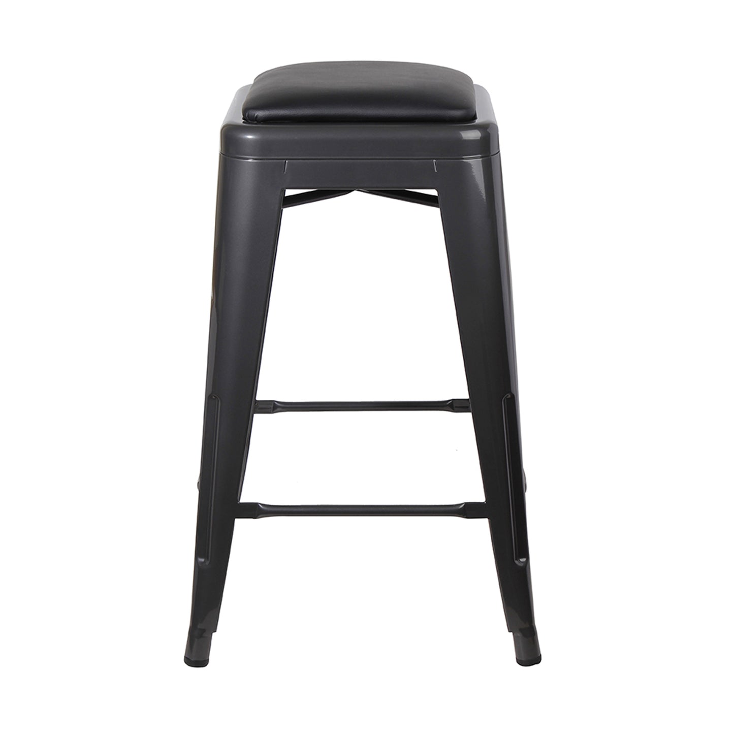 GIA Gun Gray Color 24 Inch Backless Metal Stool with Black Leather Cushion