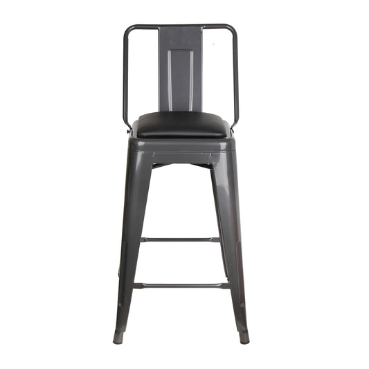 GIA 24 Inches High Back Gungray Metal Stool with Black PU Seat