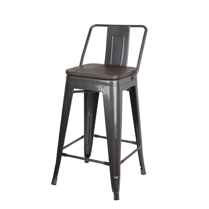 GIA 24 Inch Lowback Gungray Stool with Wood Seat