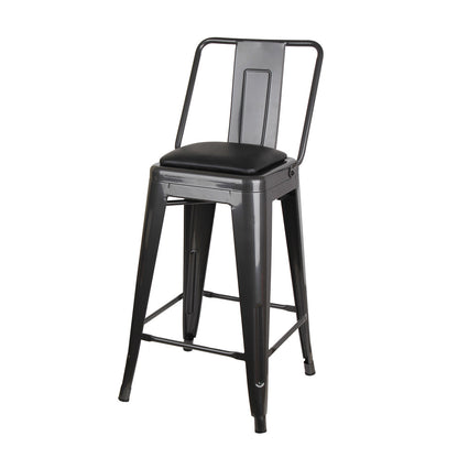 GIA 24 Inches High Back Gungray Metal Stool with Black PU Seat