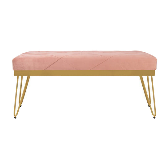 Upholstered Pink Velvet Bedroom Bench with Golden Leg