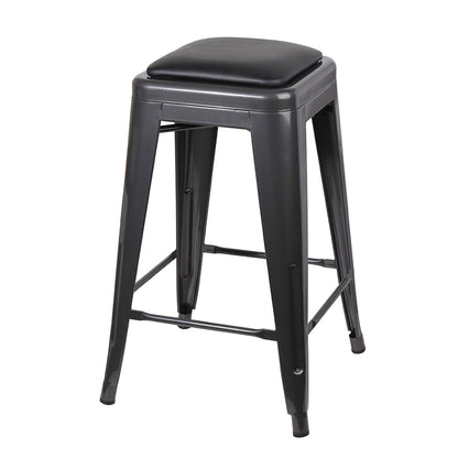 GIA Gun Gray Color 24 Inch Backless Metal Stool with Black Leather Cushion