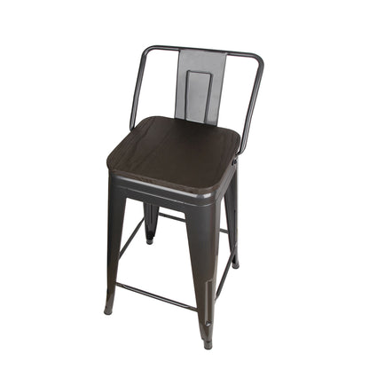 GIA 24 Inch Lowback Gungray Stool with Wood Seat