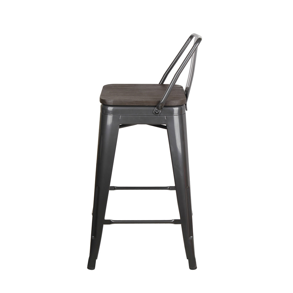 GIA 24 Inch Lowback Gungray Stool with Wood Seat