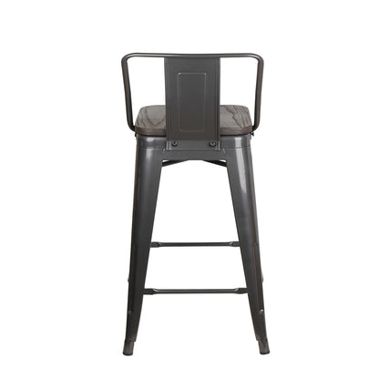 GIA 24 Inch Lowback Gungray Stool with Wood Seat