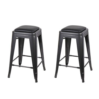GIA Gun Gray Color 24 Inch Backless Metal Stool with Black Leather Cushion
