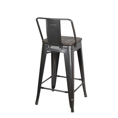 GIA 24 Inch Lowback Gungray Stool with Wood Seat