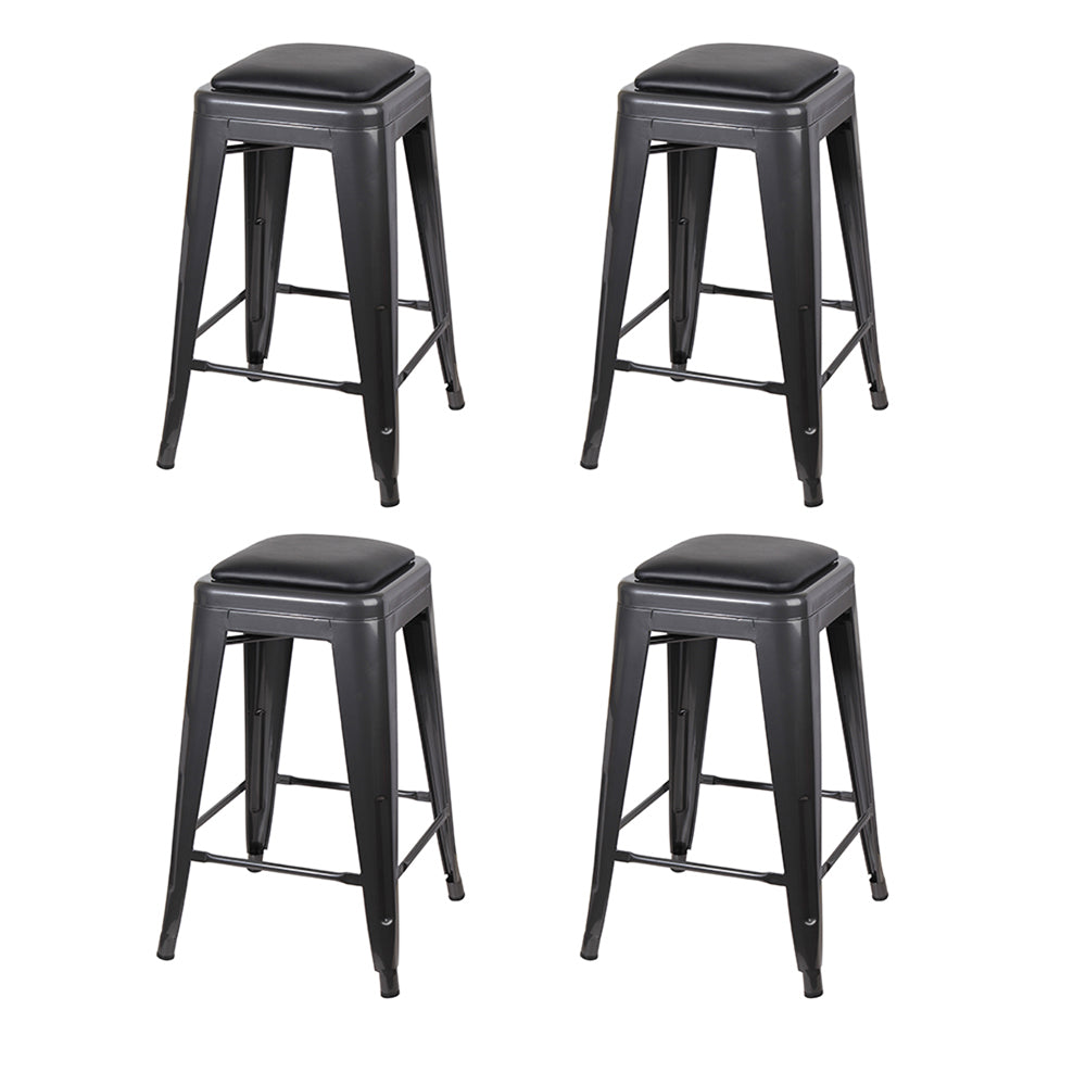 GIA Gun Gray Color 24 Inch Backless Metal Stool with Black Leather Cushion