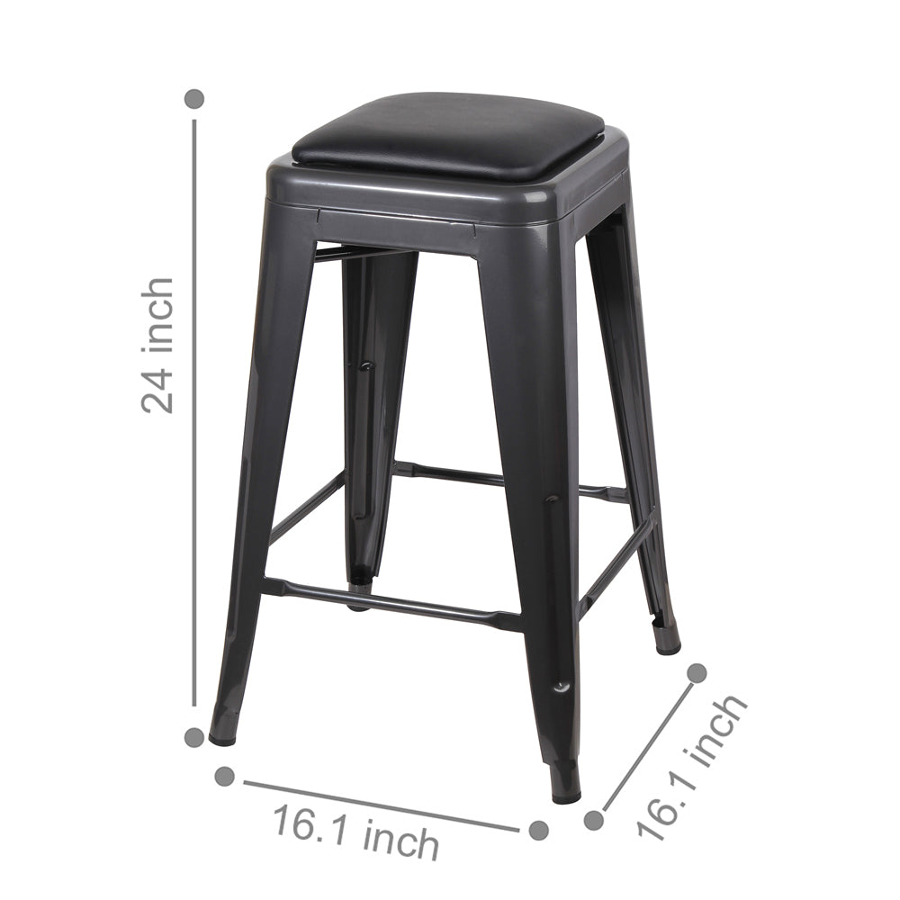 GIA Gun Gray Color 24 Inch Backless Metal Stool with Black Leather Cushion