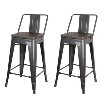 GIA 24 Inch Lowback Gungray Stool with Wood Seat