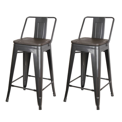 GIA 24 Inch Lowback Gungray Stool with Wood Seat