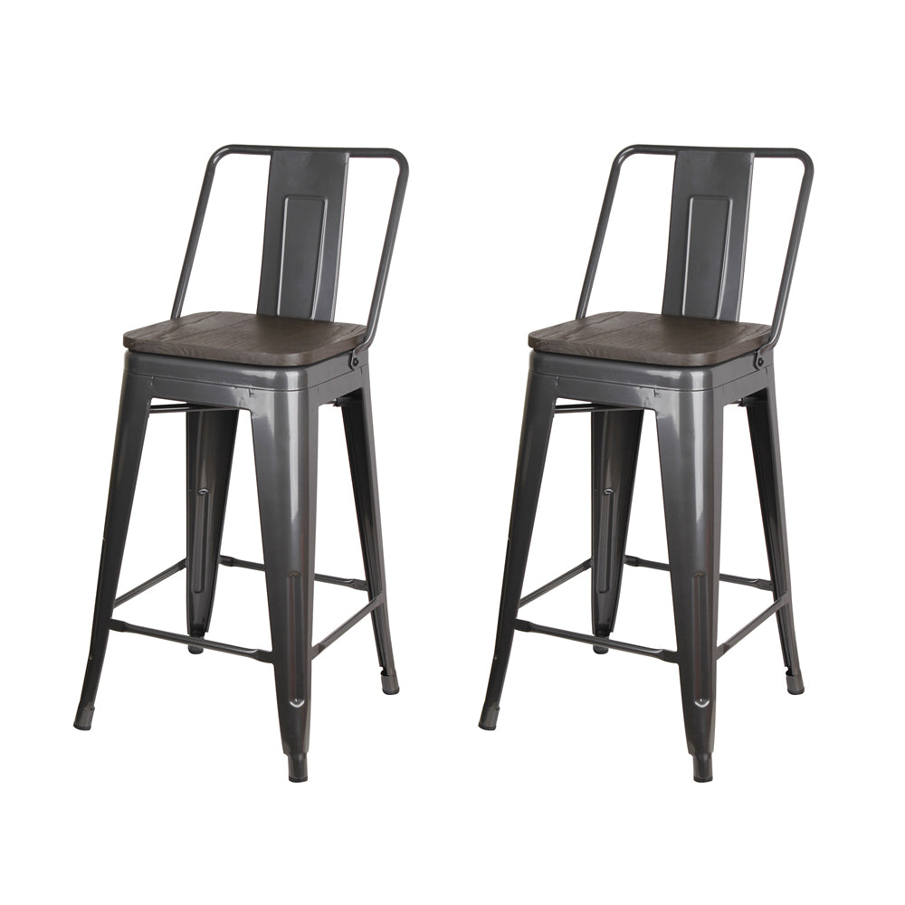 GIA 24 Inches High Back Gungray Stool with Dark Wood Seat