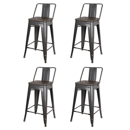 GIA 24 Inch Lowback Gungray Stool with Wood Seat