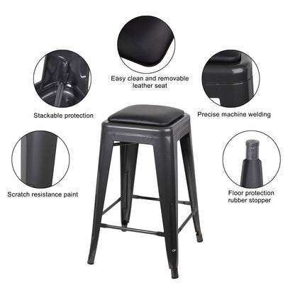 GIA Gun Gray Color 24 Inch Backless Metal Stool with Black Leather Cushion