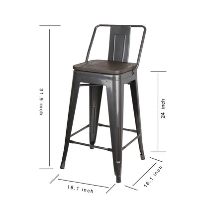 GIA 24 Inch Lowback Gungray Stool with Wood Seat