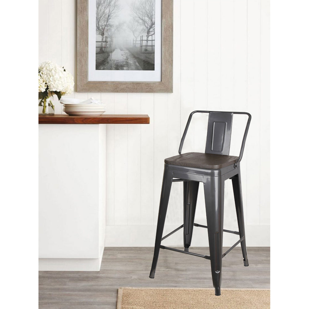 GIA 24 Inch Lowback Gungray Stool with Wood Seat