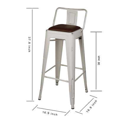 GIA 30 Inch Lowback White Stool with Brown PU Seat
