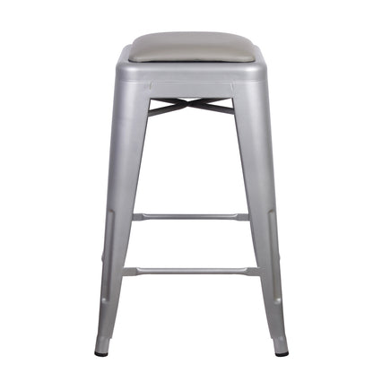 GIA 24 Inch Gray Metal Stool with Gray Leather Cushion