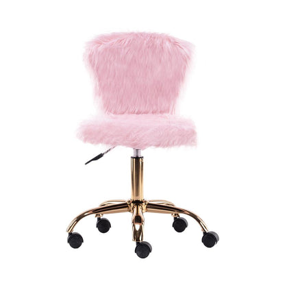 Adjustable Armless Office Desk Chairs,Faux Fur Pink