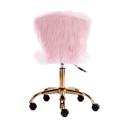Adjustable Armless Office Desk Chairs,Faux Fur Pink