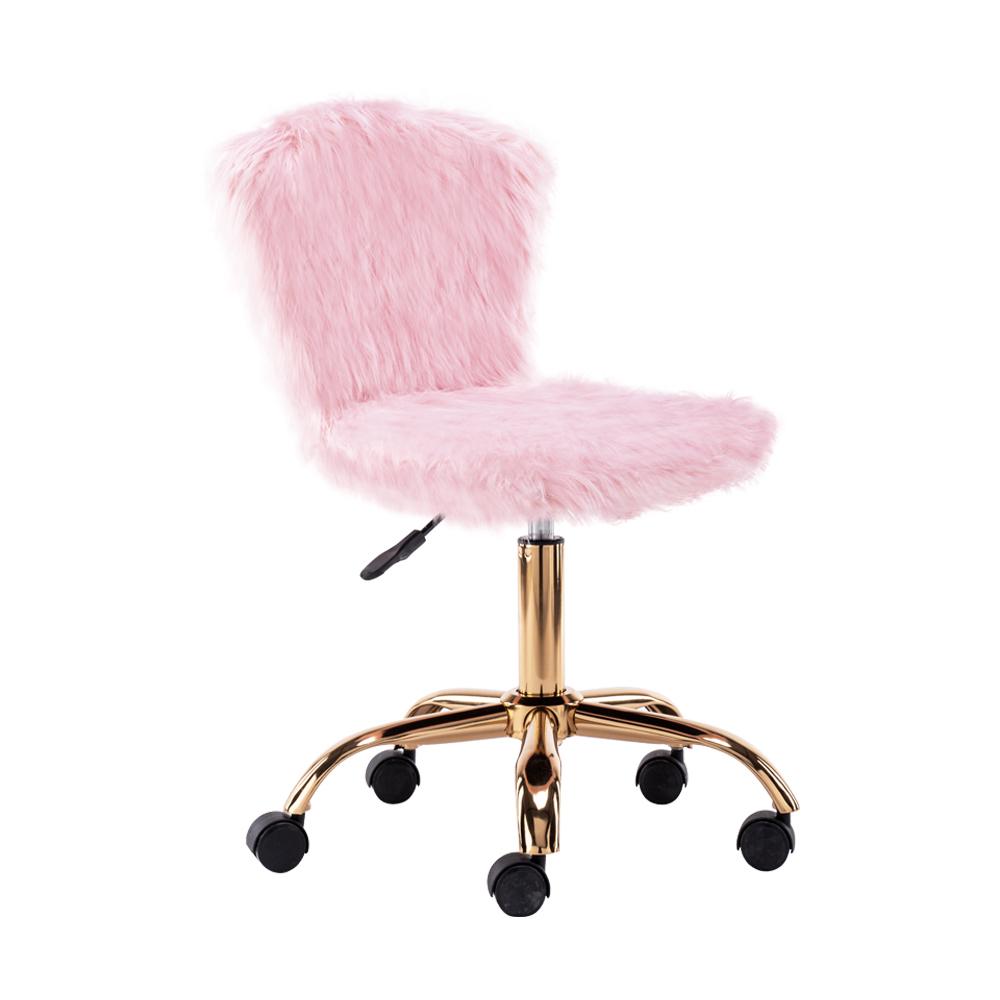 Adjustable Armless Office Desk Chairs,Faux Fur Pink