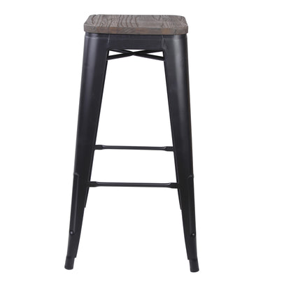 GIA 30 Inch Black Stool with Wood Seat