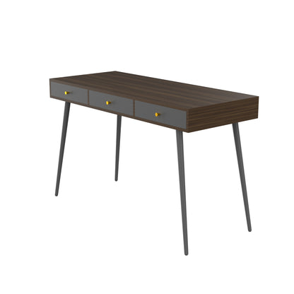 Update Writing Desk 47inch with 3 Drawers|Modern Mid Century Desk for Home Office (Walnut + Dark Grey)