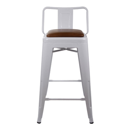 GIA 24 Inch Lowback White Stool with Brown PU Seat
