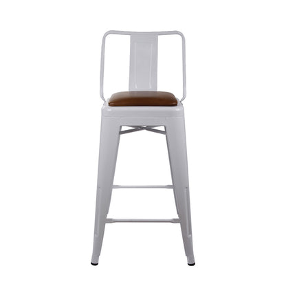 GIA 24 Inches High Back White Metal Stool with Brown PU Seat