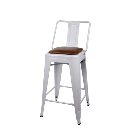 GIA 24 Inches High Back White Metal Stool with Brown PU Seat