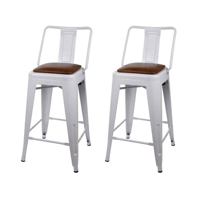 GIA 24 Inches High Back White Metal Stool with Brown PU Seat