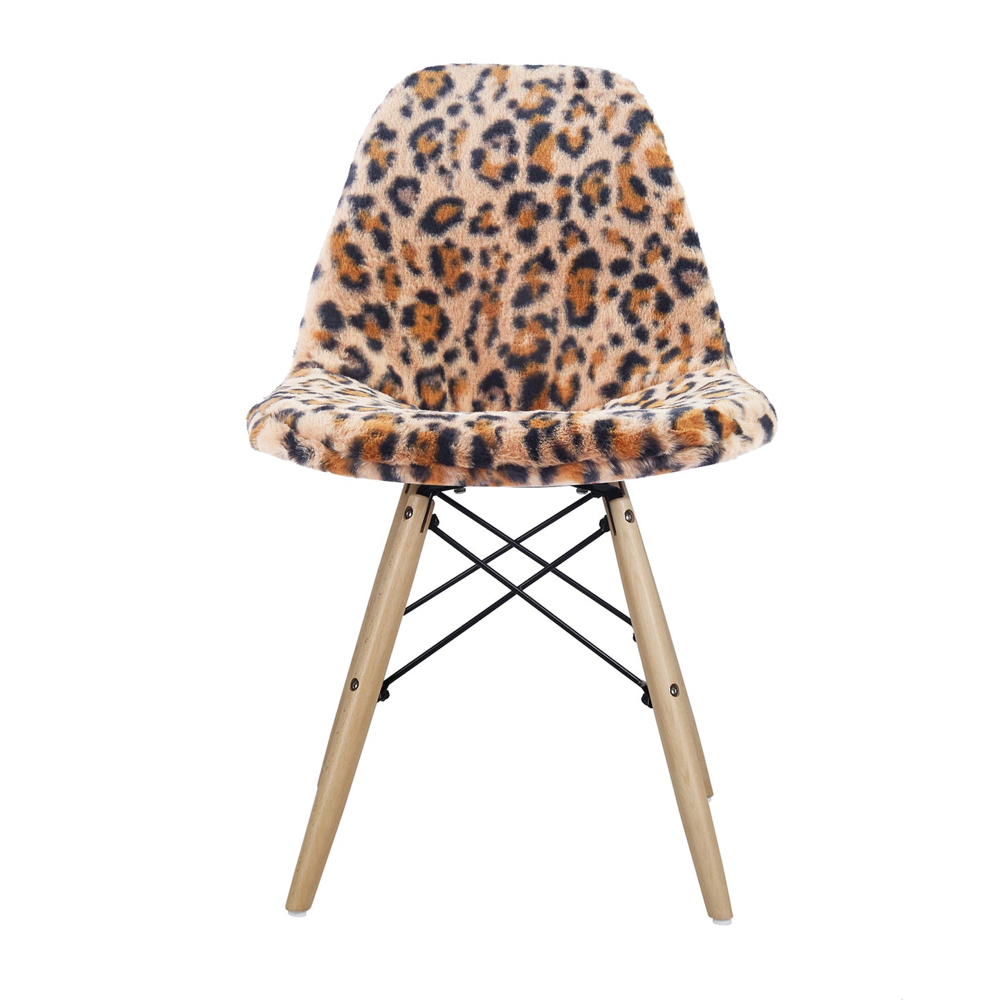 Leopard Fur Side Chair With Wooden Leg