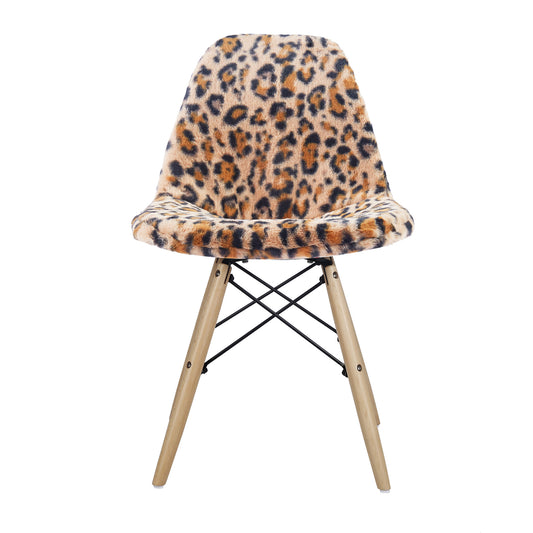 Leopard Fur Side Chair With Wooden Leg