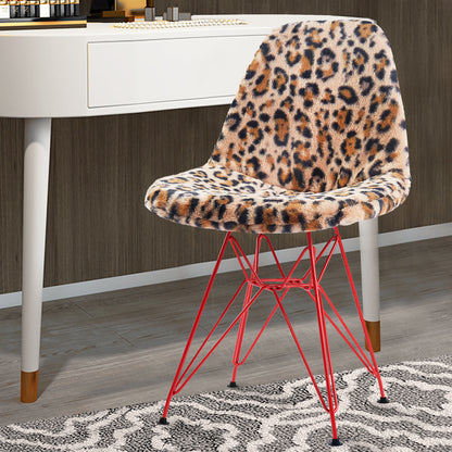Leopard Fur Side Chair With Metal Leg