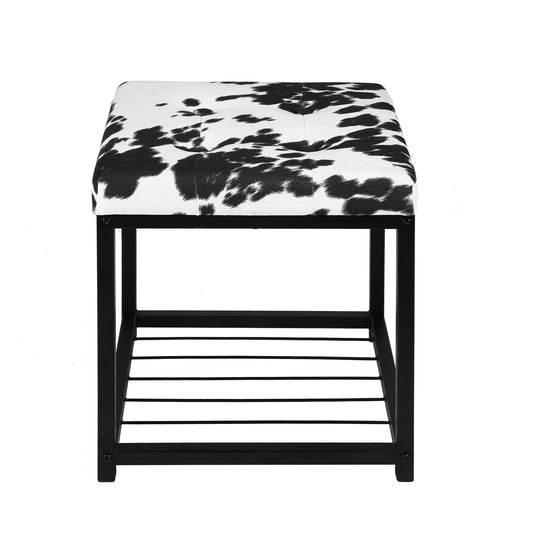 Milk Cow Pattern Velvet Linen Paddled Cushion Footrest End Table Storage Ottoman