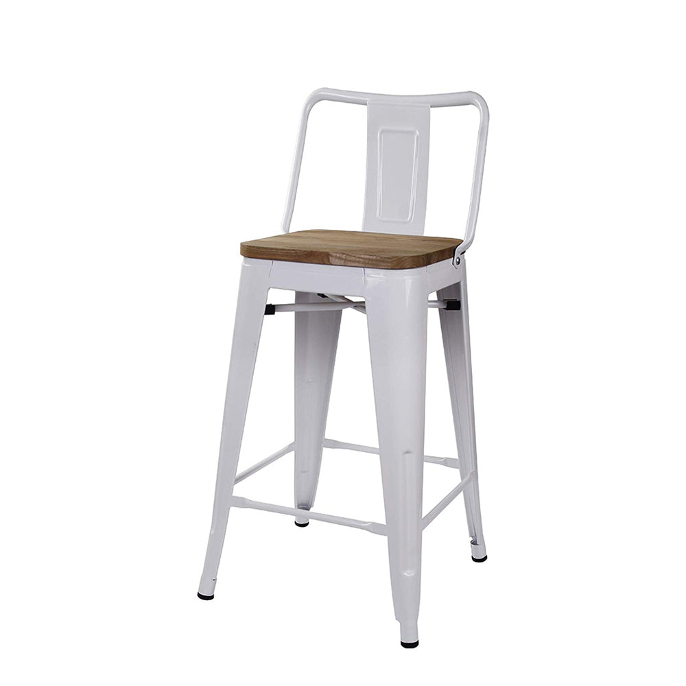 GIA 24 Inches High Back White Stool with Light Wood Seat